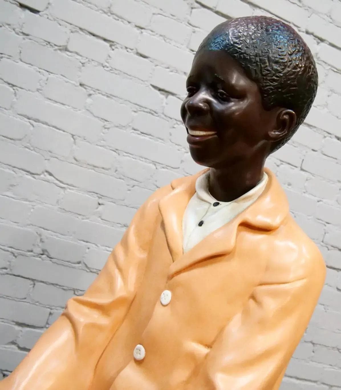 Life-Size Boy Sculpture, black orange polychrome, Apparence Paris, France, 1980s. - 18528