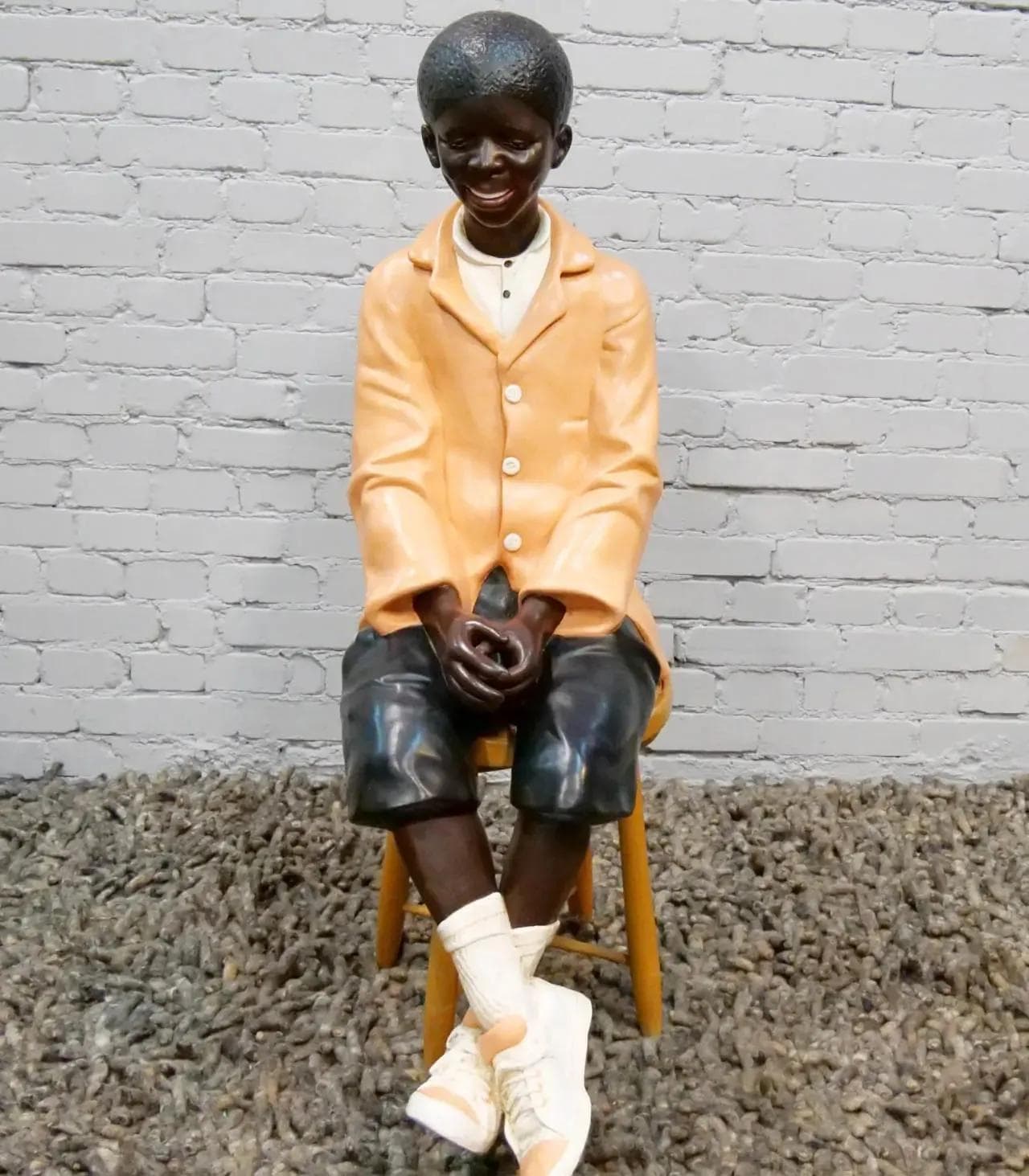 Life-Size Boy Sculpture, black orange polychrome, Apparence Paris, France, 1980s. - 18532