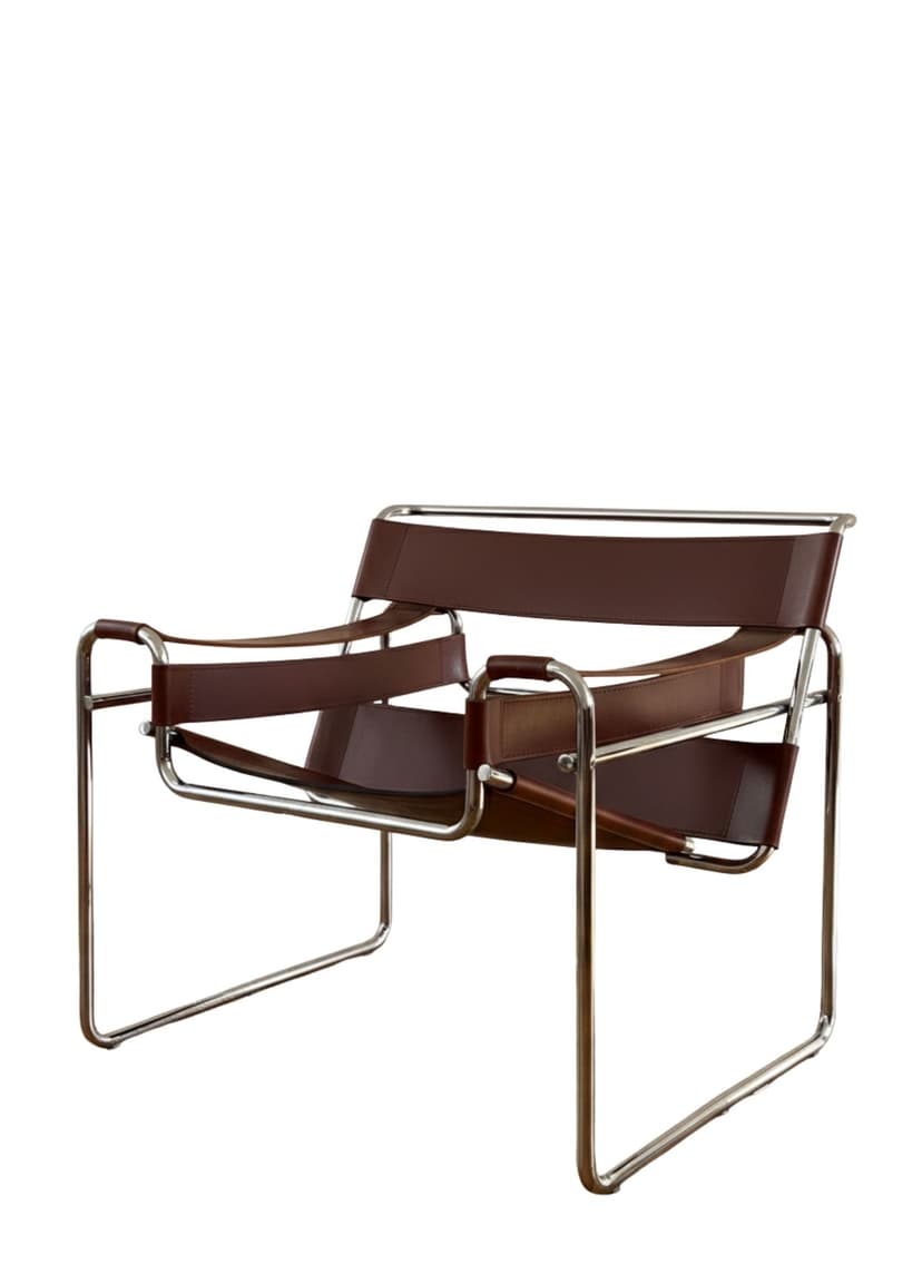 Fotel z giętej stali wg proj. Wassily, M. Breuer, bordo, skóra naturalna