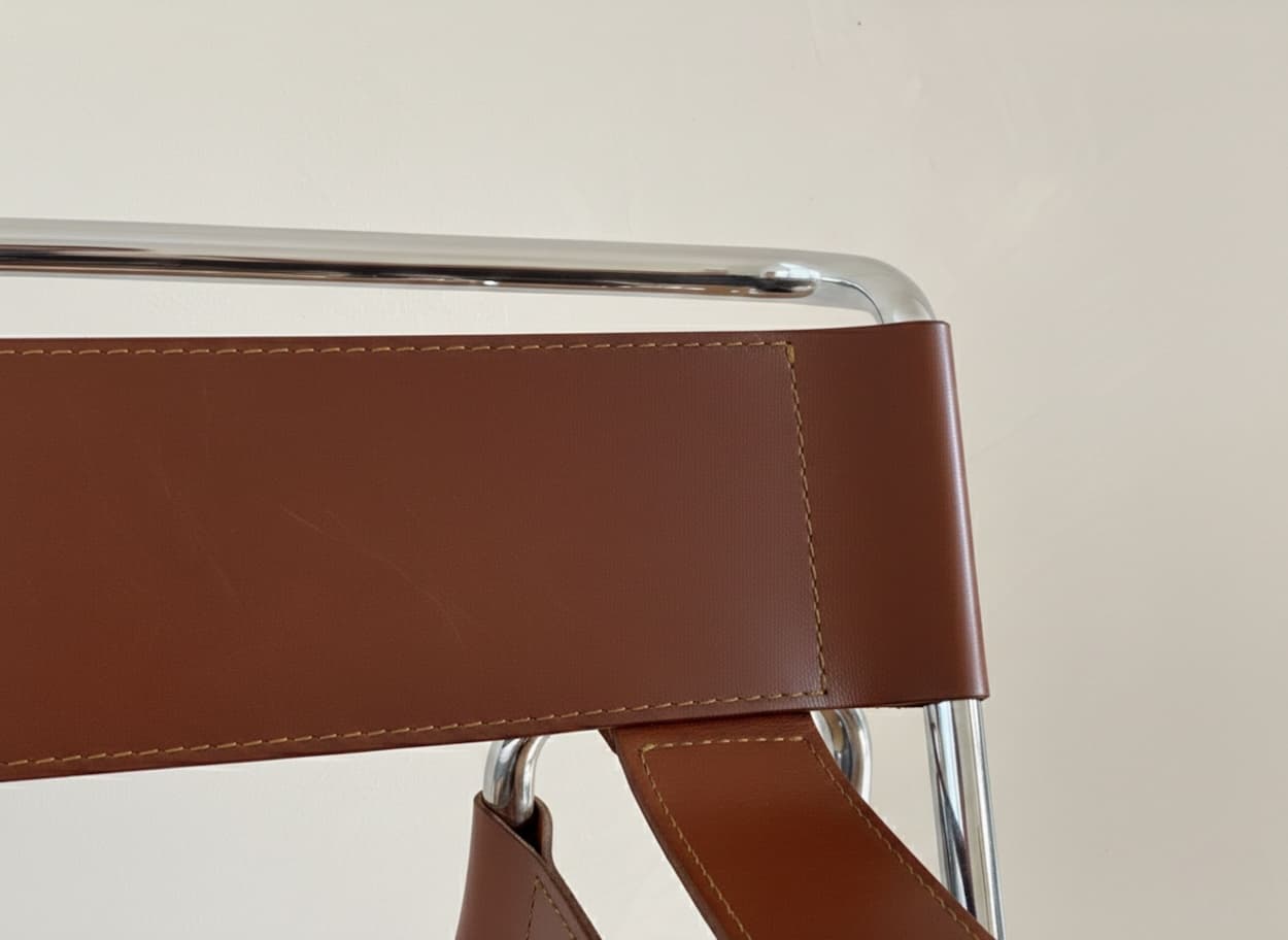 Fotel z giętej stali wg proj. Wassily, M. Breuer, bordo, skóra naturalna - 250289