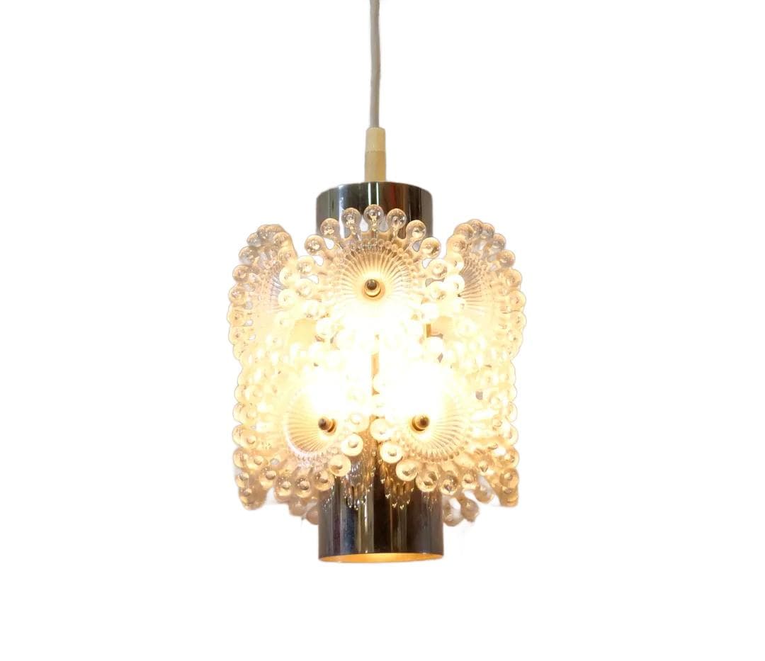 Pendant Lamp Pusteblume, silver chrome, transparent plexiglass, Solken Leuchten, Germany, 1970s.