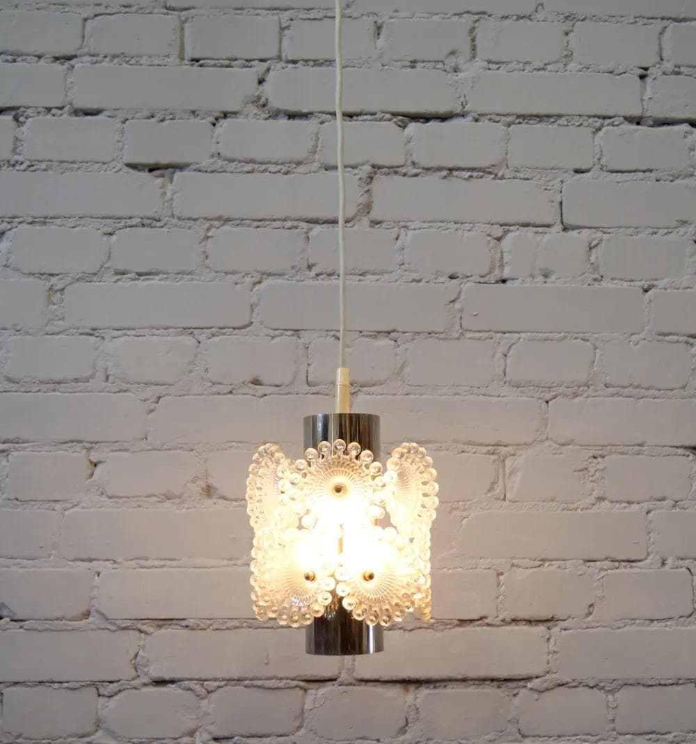 Pendant Lamp Pusteblume, silver chrome, transparent plexiglass, Solken Leuchten, Germany, 1970s. - 18498