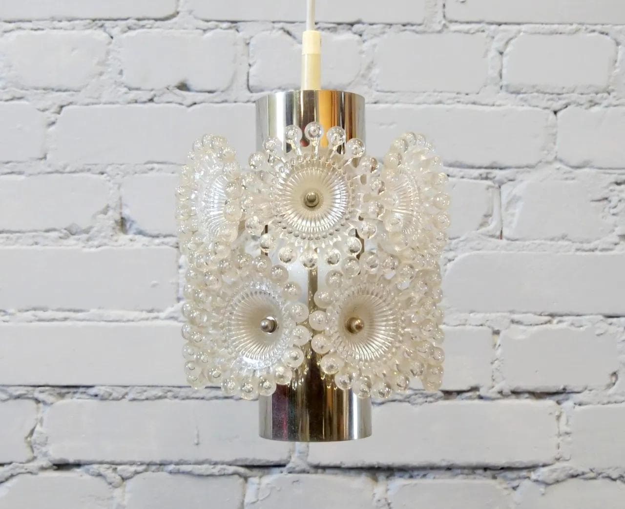 Pendant Lamp Pusteblume, silver chrome, transparent plexiglass, Solken Leuchten, Germany, 1970s. - 18503