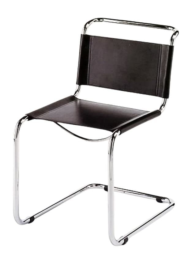 Krzesło z giętej stali wg proj. S33, M. Stam, czarne, skóra naturalna - WYMIARY