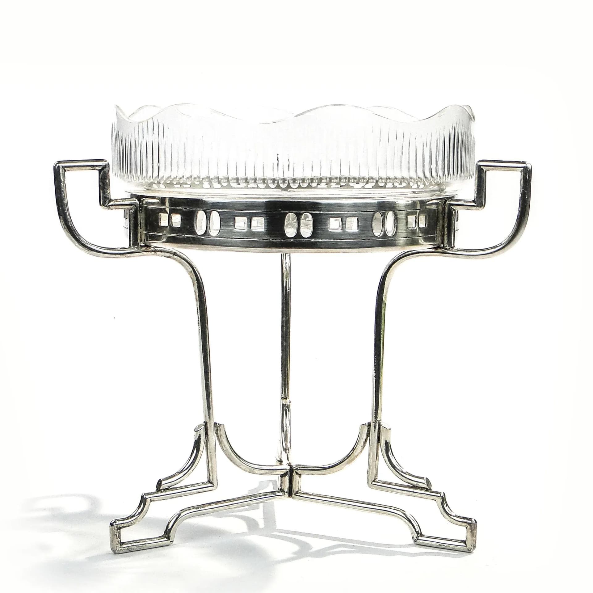 Centerpiece Art Deco, transparent crystal white gradient, silver-plated brass, Slovakia, 1920s. - 18430