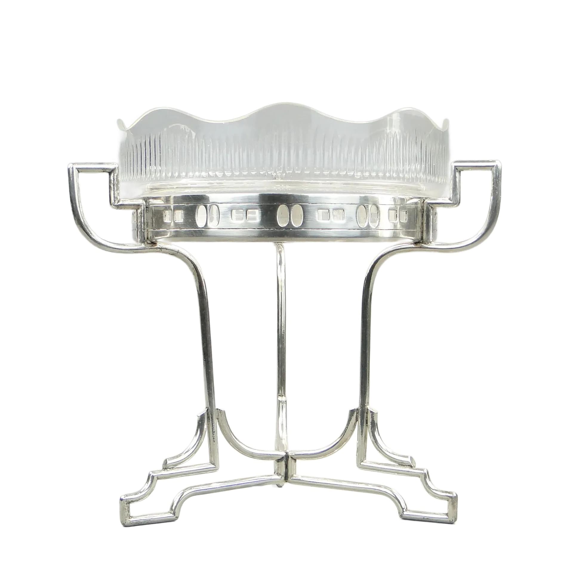 Centerpiece Art Deco, transparent crystal white gradient, silver-plated brass, Slovakia, 1920s.