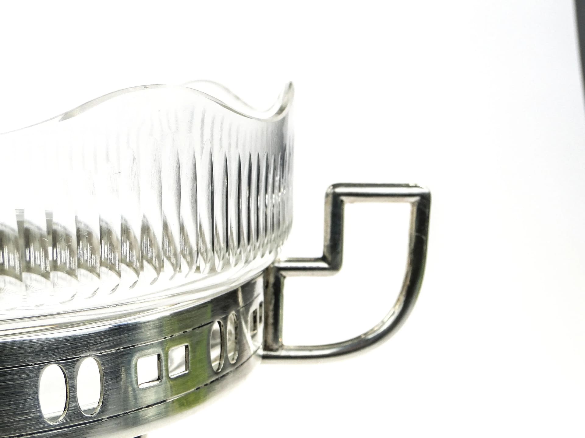 Centerpiece Art Deco, transparent crystal white gradient, silver-plated brass, Slovakia, 1920s. - 18436