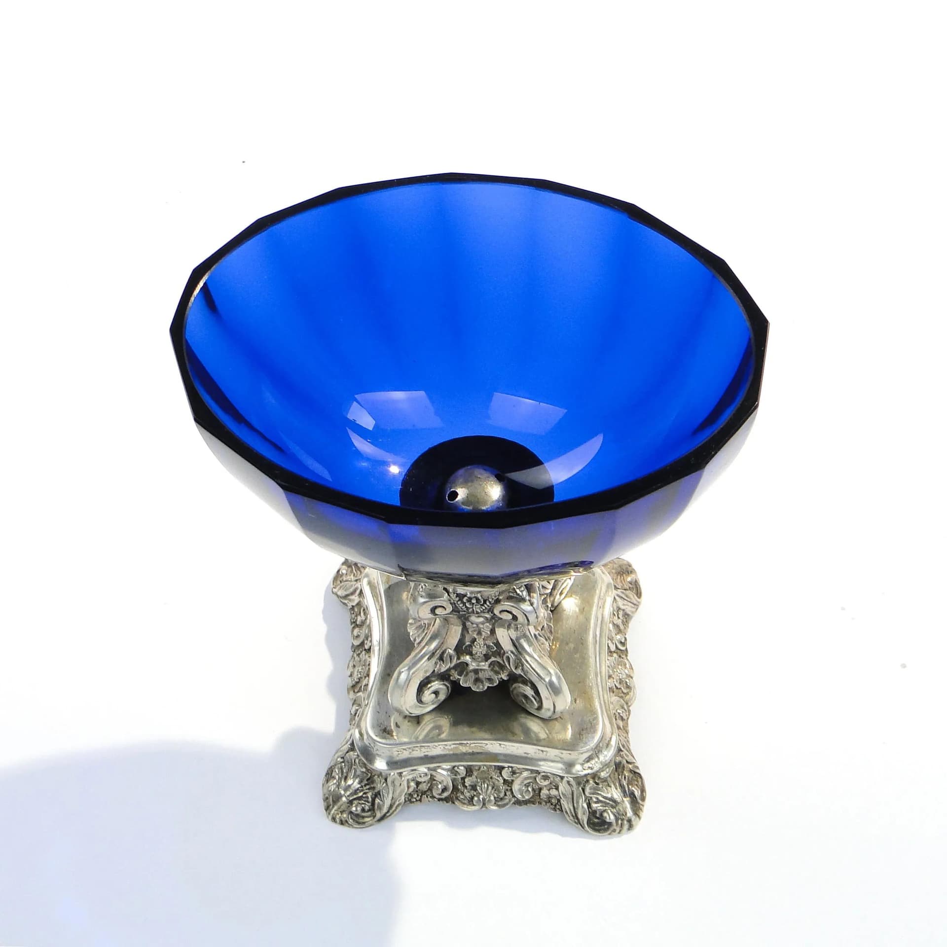 Biedermeier centerpiece, cobalt glass, silver, Austria, 19th c. - 18412