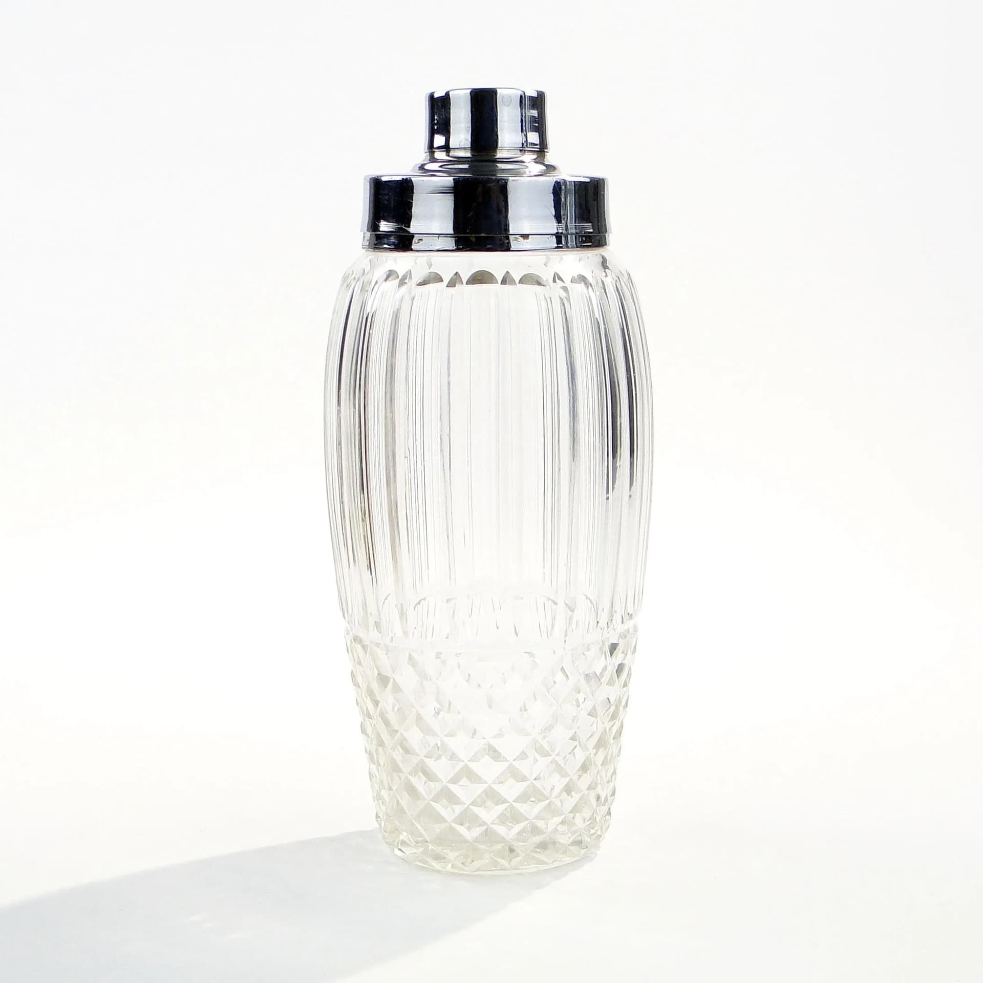 Cocktail shaker Art Deco, transparent crystal, chrome-plated brass, WMF, Germany, 1960s. - 18388