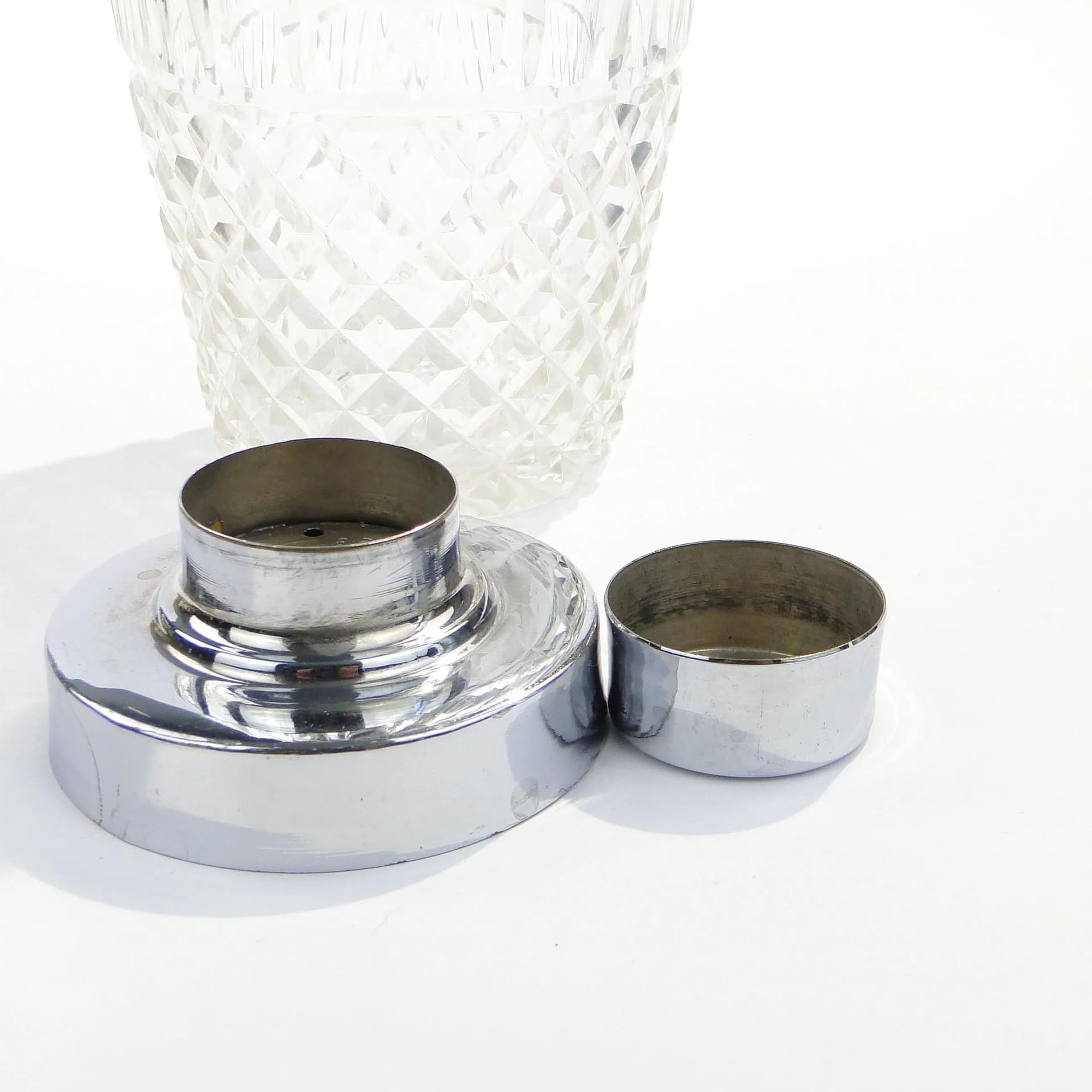 Cocktail shaker Art Deco, transparent crystal, chrome-plated brass, WMF, Germany, 1960s. - 18385