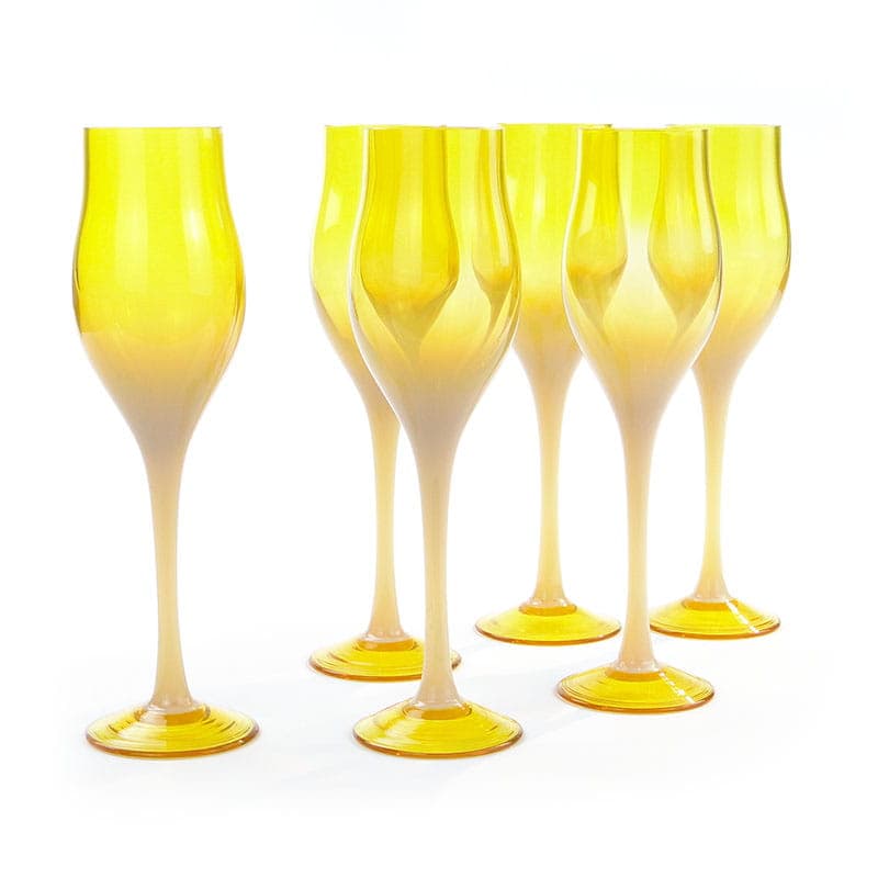 Komplet kieliszków do wina, szkło sodowe żółty, proj. Z. Horbowy, Huta Szkła Artystycznego 'Barbara', Polska, lata 70. - 253342