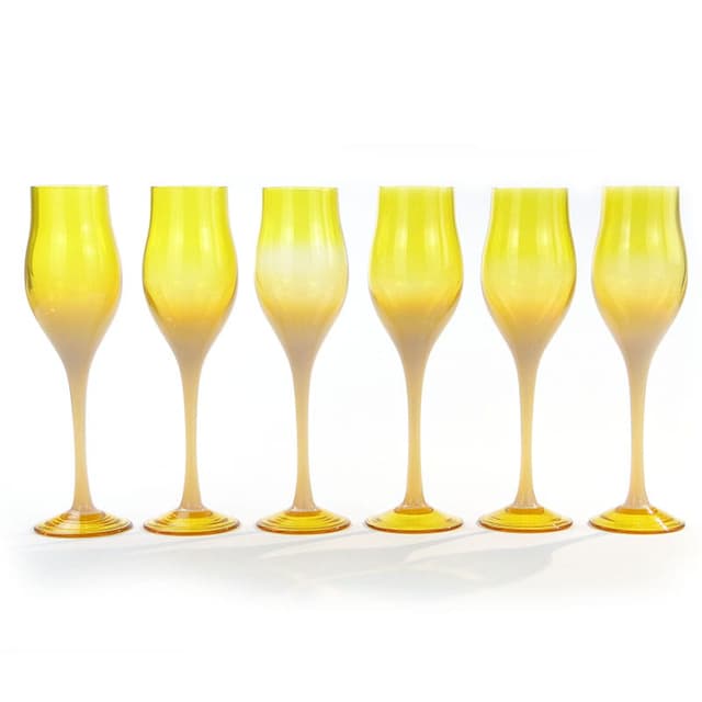 Komplet kieliszków do wina, szkło sodowe żółty, proj. Z. Horbowy, Huta Szkła Artystycznego 'Barbara', Polska, lata 70. - WYMIARY