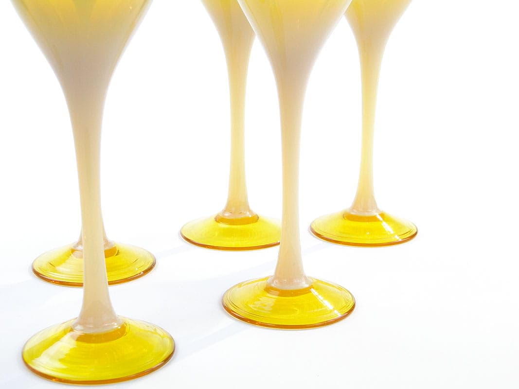 Komplet kieliszków do wina, szkło sodowe żółty, proj. Z. Horbowy, Huta Szkła Artystycznego 'Barbara', Polska, lata 70. - 253341