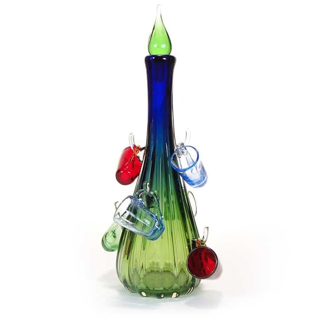 Zestaw likierowy Kaktus, szkło wielobarwne, proj. T. Gott, Blenko, USA, lata 90. - WYMIARY