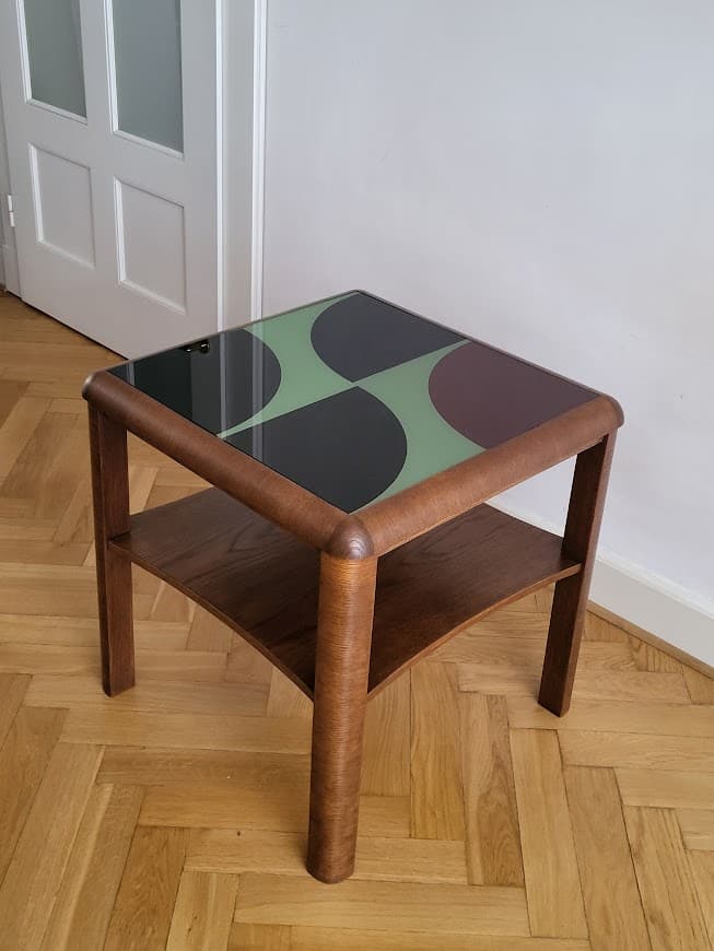 Coffee Table Art Deco, brown oak, glass, Germany, 1930s. - 253419
