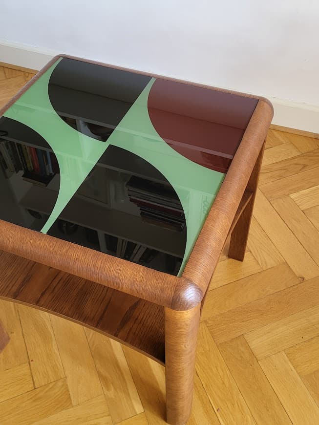 Coffee Table Art Deco, brown oak, glass, Germany, 1930s. - 253429