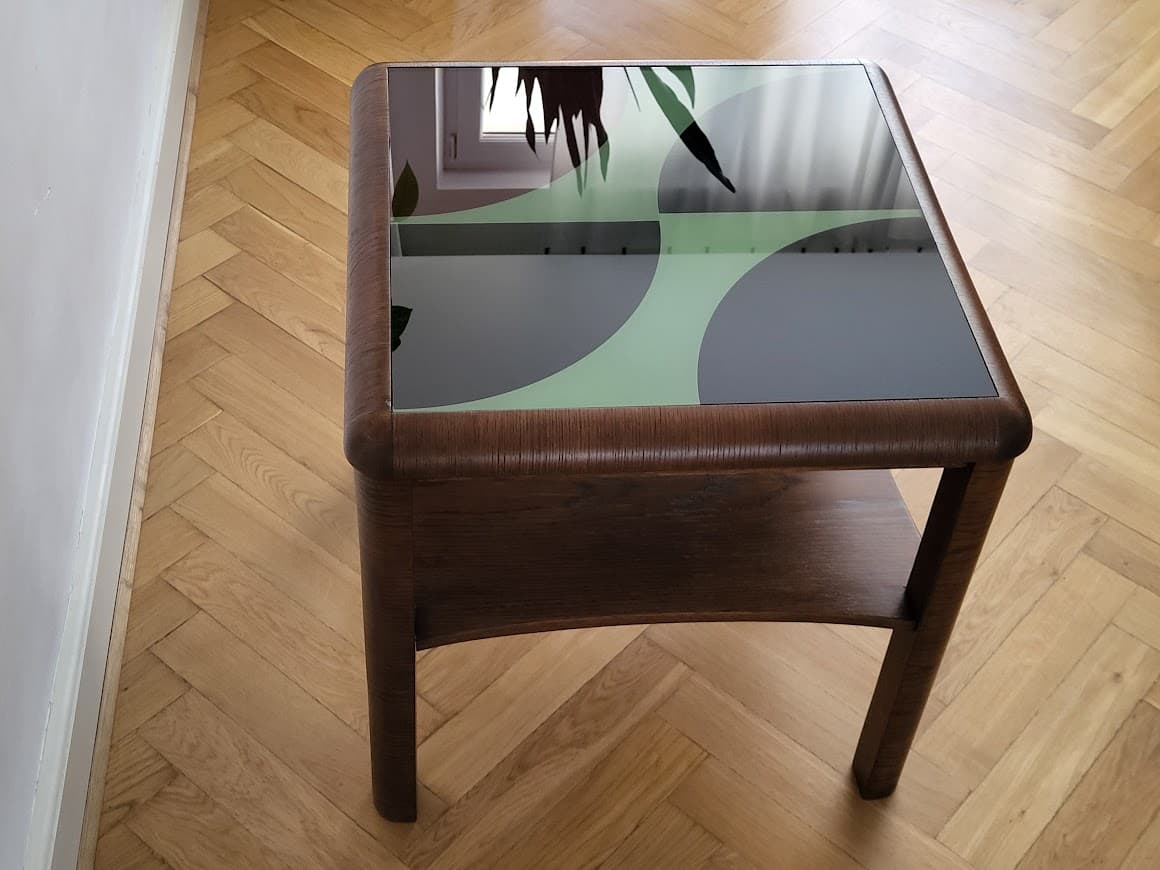 Coffee Table Art Deco, brown oak, glass, Germany, 1930s. - 253425