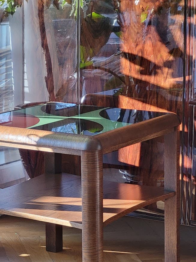 Coffee Table Art Deco, brown oak, glass, Germany, 1930s. - 253433