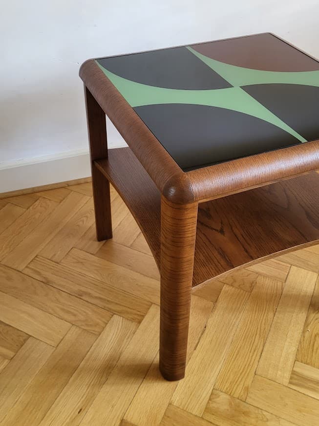 Coffee Table Art Deco, brown oak, glass, Germany, 1930s. - 253422