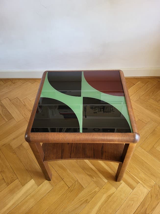 Coffee Table Art Deco, brown oak, glass, Germany, 1930s. - 253420