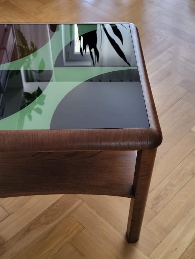 Coffee Table Art Deco, brown oak, glass, Germany, 1930s. - 253421