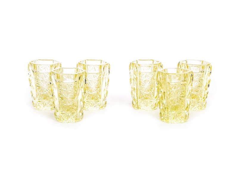Komplet sześciu kieliszków Art Deco, szkło kryształowe żółte, Czechosłowacja, lata 40. - 253445