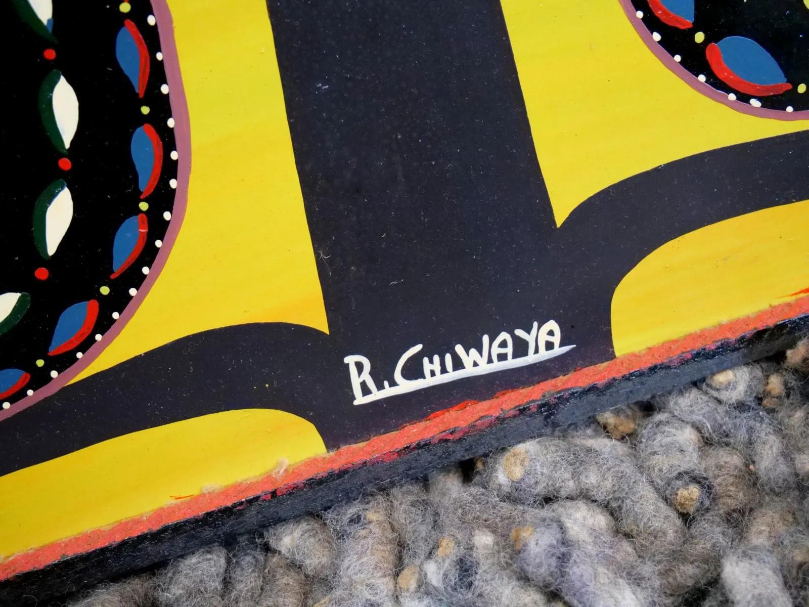 Painting Two Peacocks, Tingatinga school, multicolor, oil on board, by R. Chiwaya, Tanzania, 1970s. - 18441