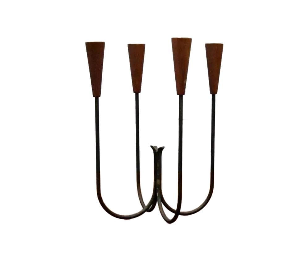 Tekowy, metalowy świecznik czteroramienny, Dania, lata 50.