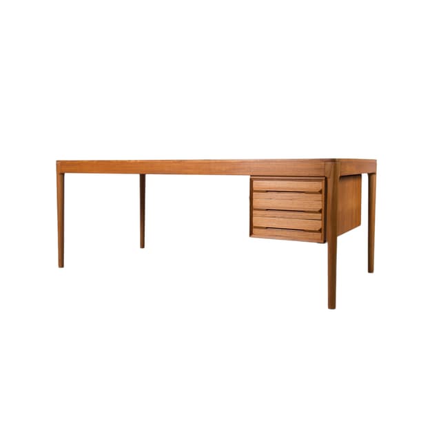 Biurko Mid-Century Modern, teak brązowy jasny, proj. T. Afdal, Bruksbo, Norwegia, lata 60. - WYMIARY