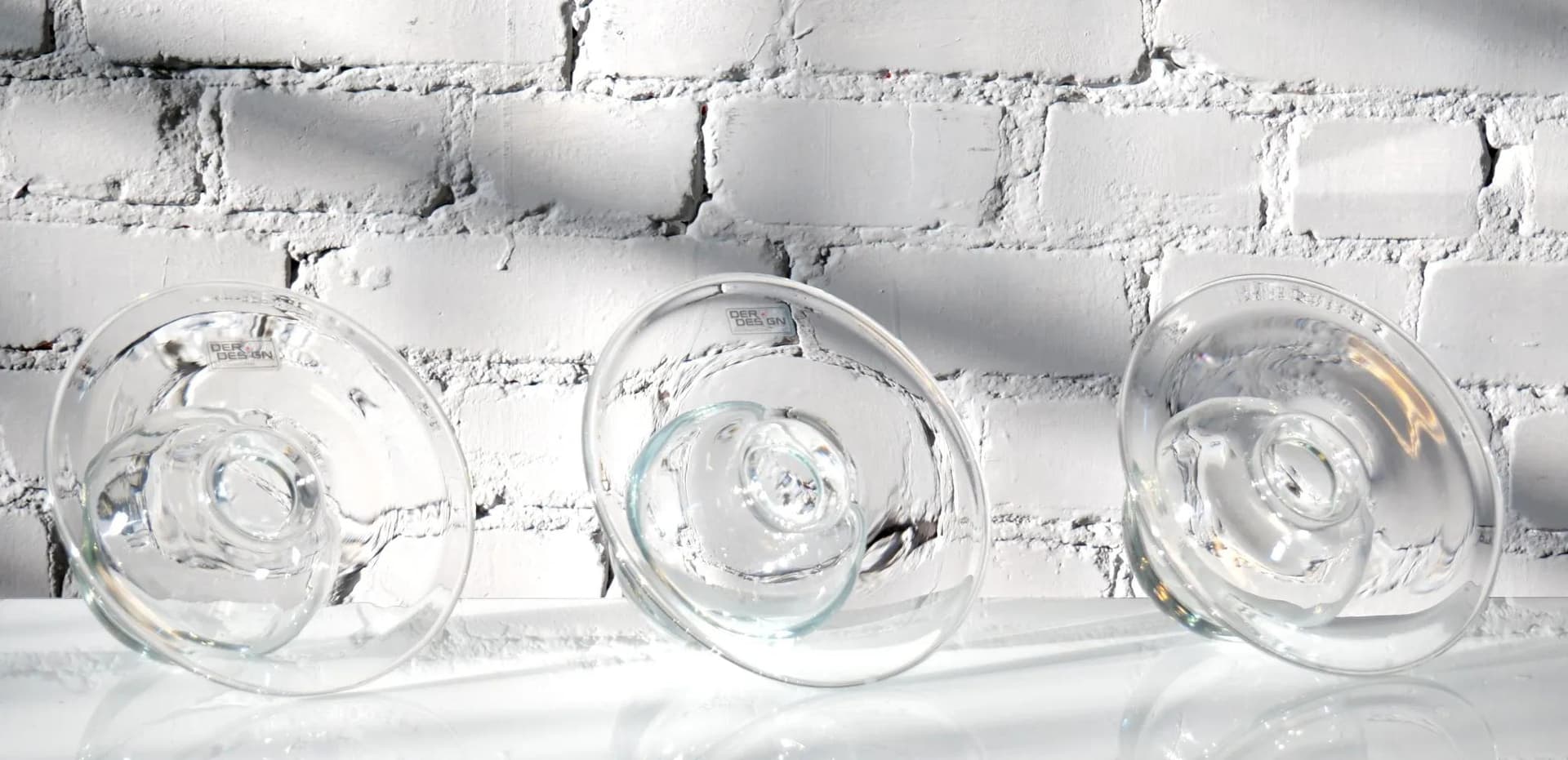Przezroczysty zestaw trzech minimalistycznych wazonów szklanych, Deru Design, Niemcy, lata 80. - 18682