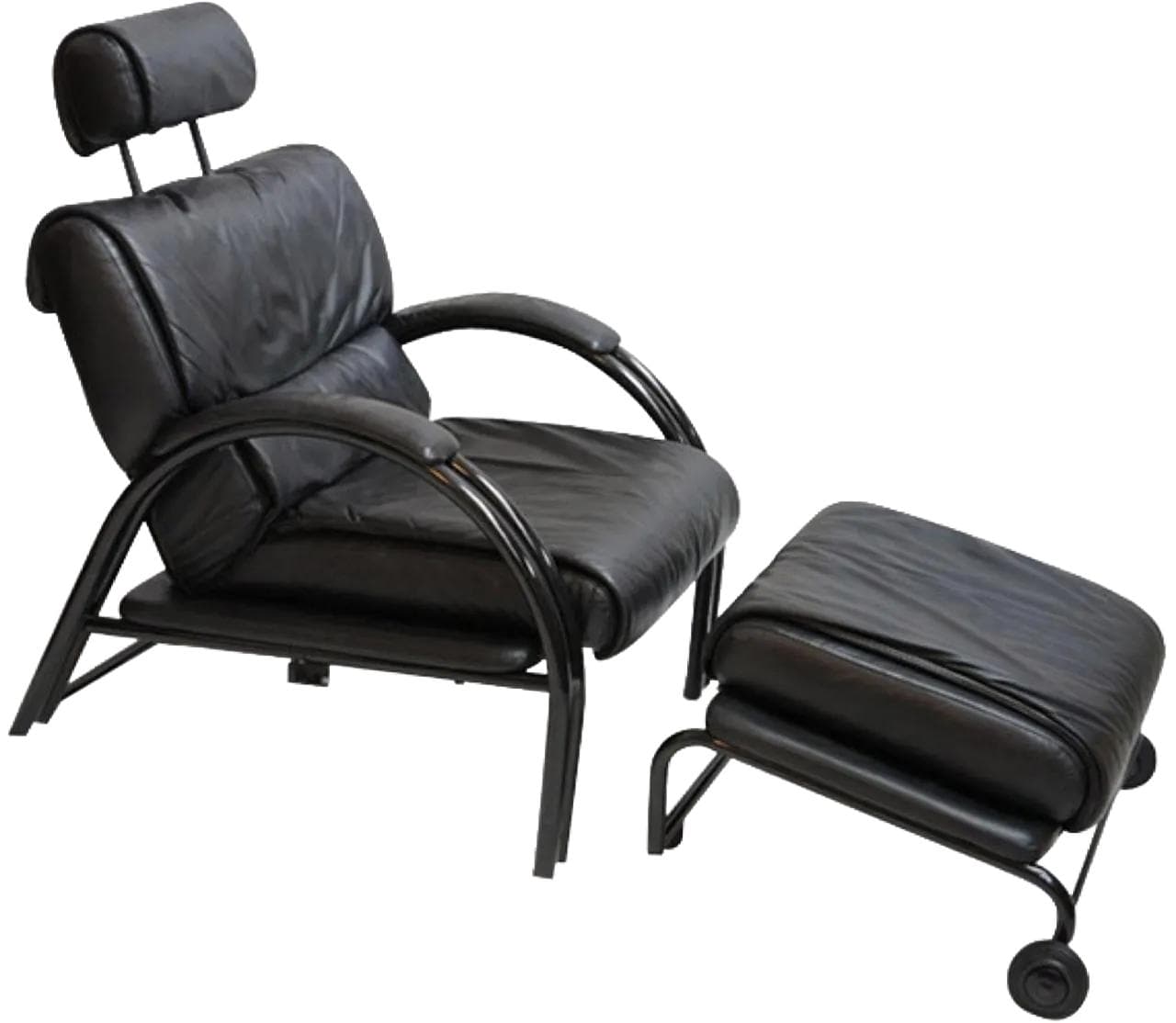 Fotel wypoczynkowy, skóra czarna, metal czarny, proj. M. Bellini, Włochy, lata 70.