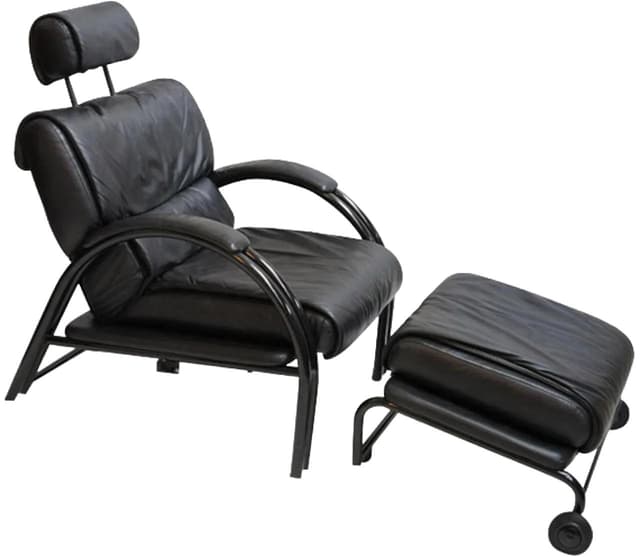 Fotel wypoczynkowy, skóra czarna, metal czarny, proj. M. Bellini, Włochy, lata 70. - WYMIARY