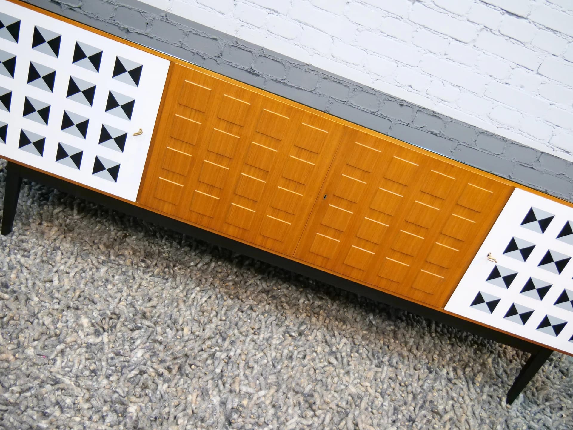 Sideboard modernist, teak, black glass, Sweden, 1960s. - 18669