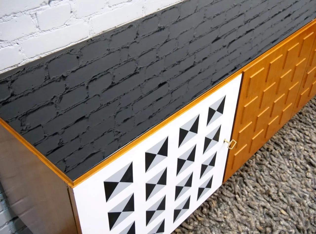 Sideboard modernist, teak, black glass, Sweden, 1960s. - 18672