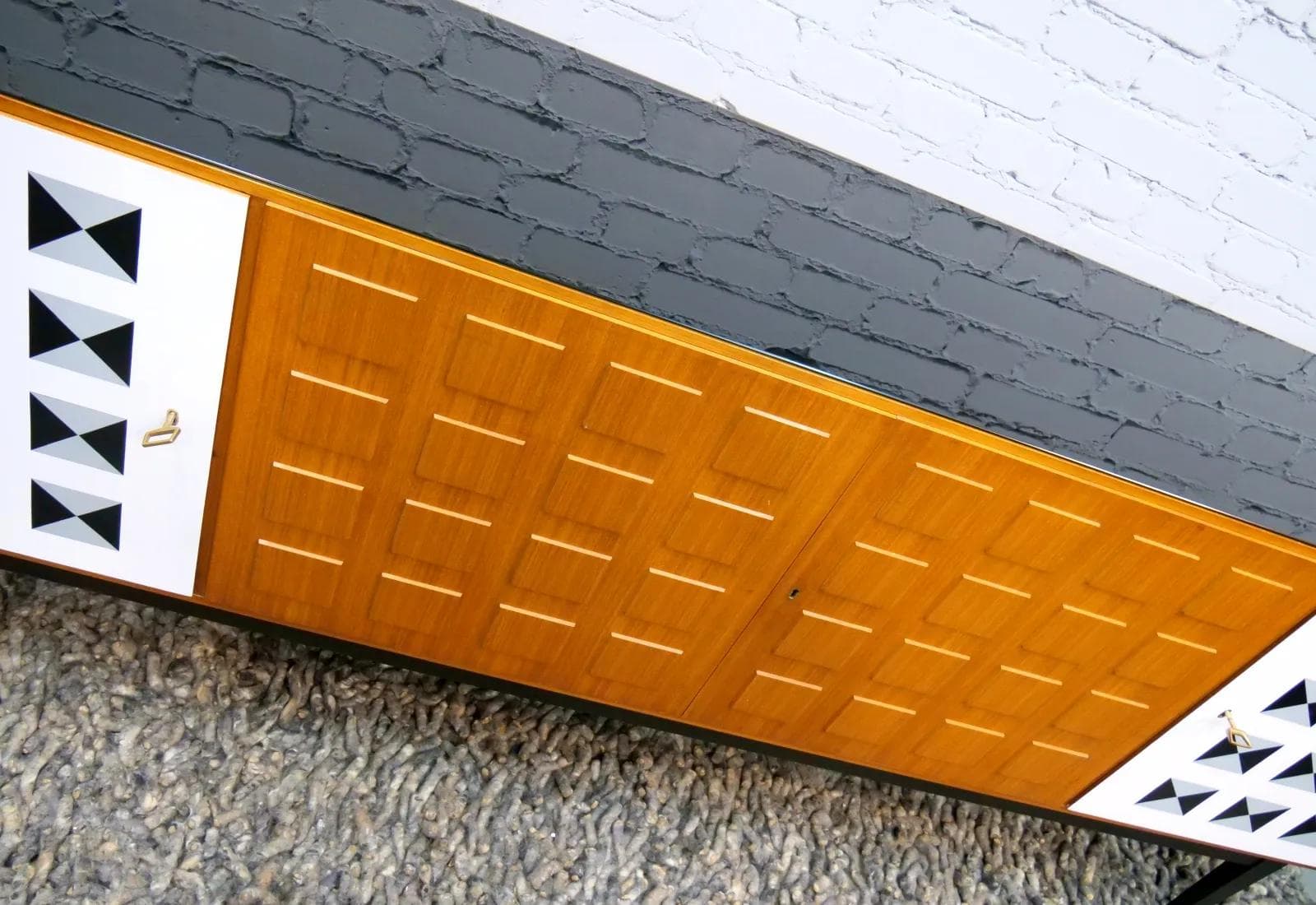 Sideboard modernist, teak, black glass, Sweden, 1960s. - 18668