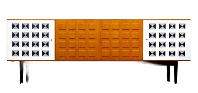 Sideboard modernist, teak, black glass, Sweden, 1960s. - DIMENSION