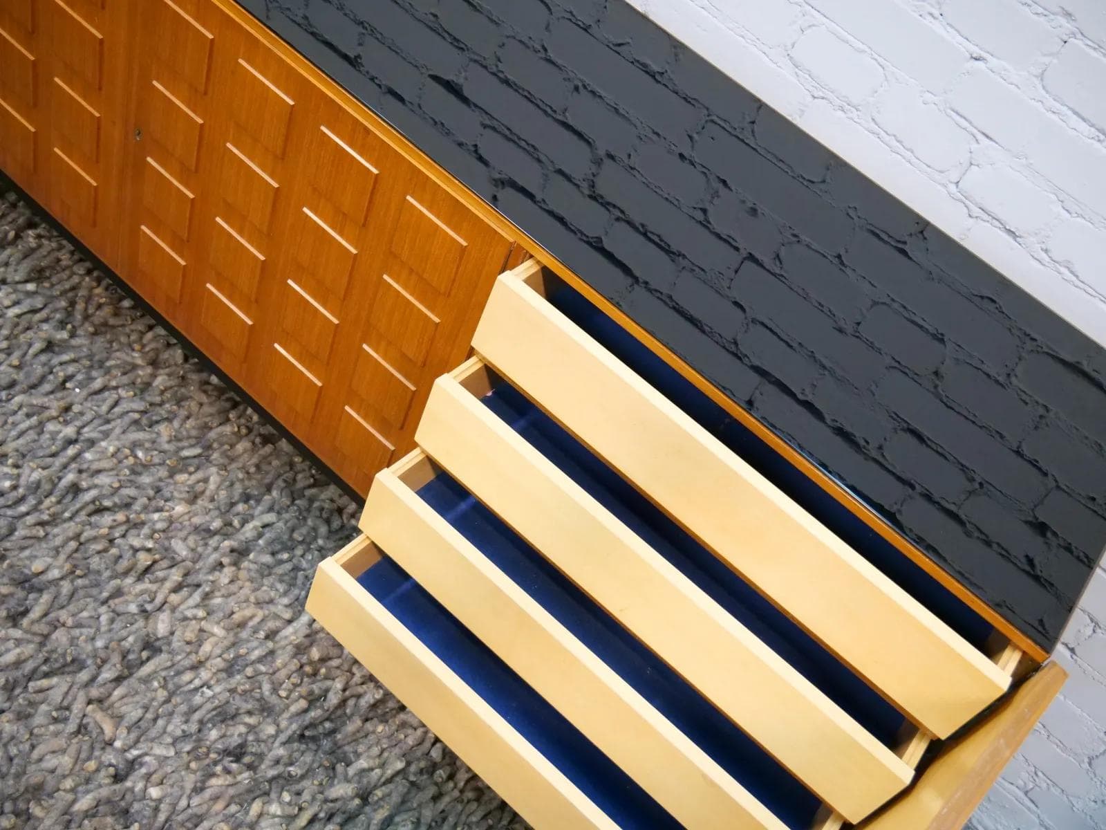 Sideboard modernist, teak, black glass, Sweden, 1960s. - 18671