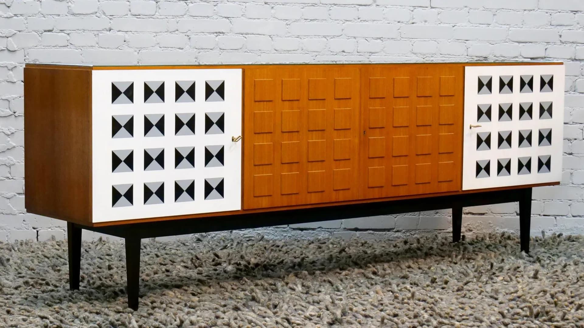 Sideboard modernist, teak, black glass, Sweden, 1960s. - 18667