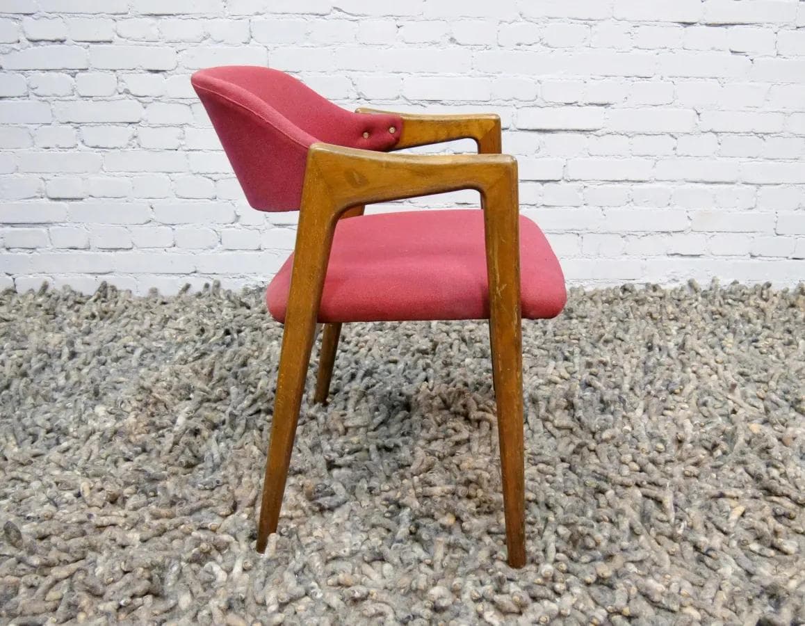 Desk chair, pink, brown wood, Poland, 1960s. - 18654