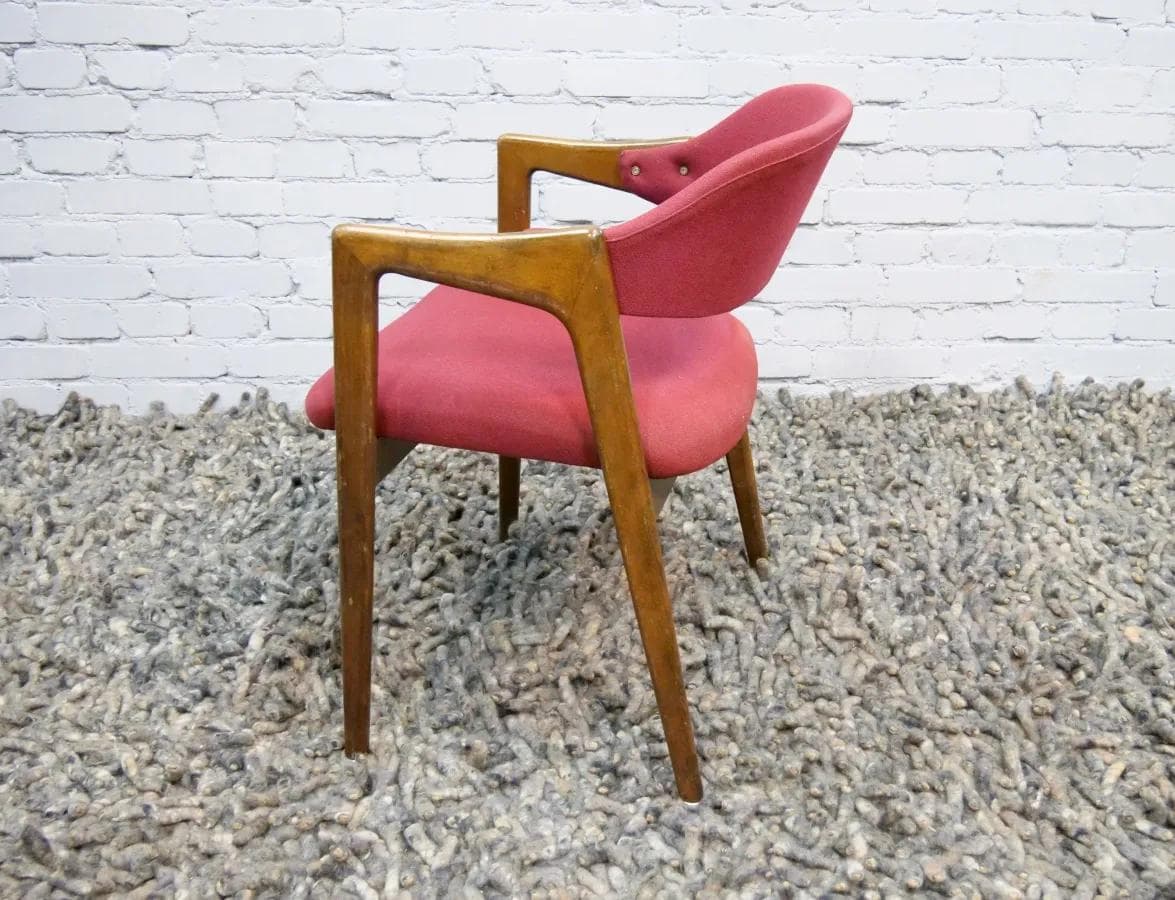Desk chair, pink, brown wood, Poland, 1960s. - 18653