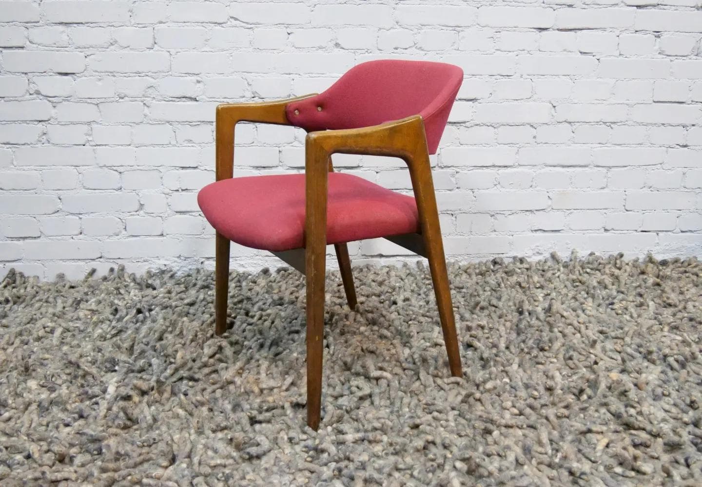 Desk chair, pink, brown wood, Poland, 1960s. - 18656