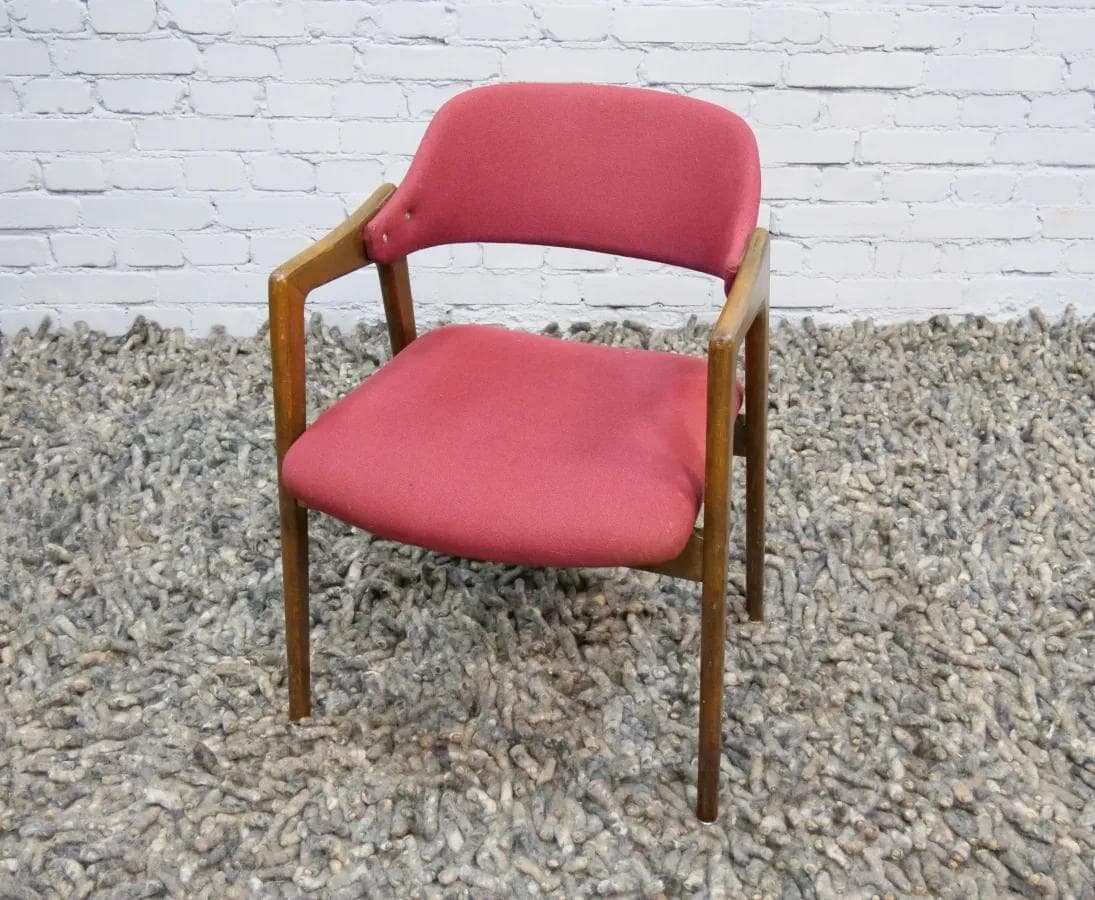 Desk chair, pink, brown wood, Poland, 1960s. - 18649