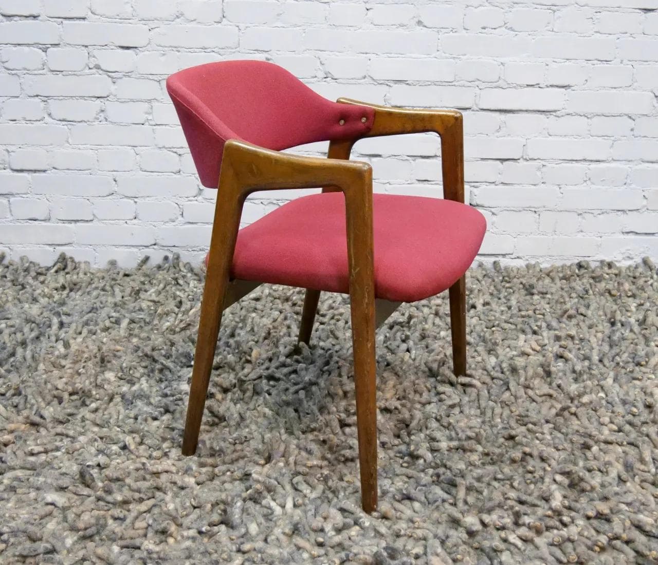 Desk chair, pink, brown wood, Poland, 1960s. - 18650