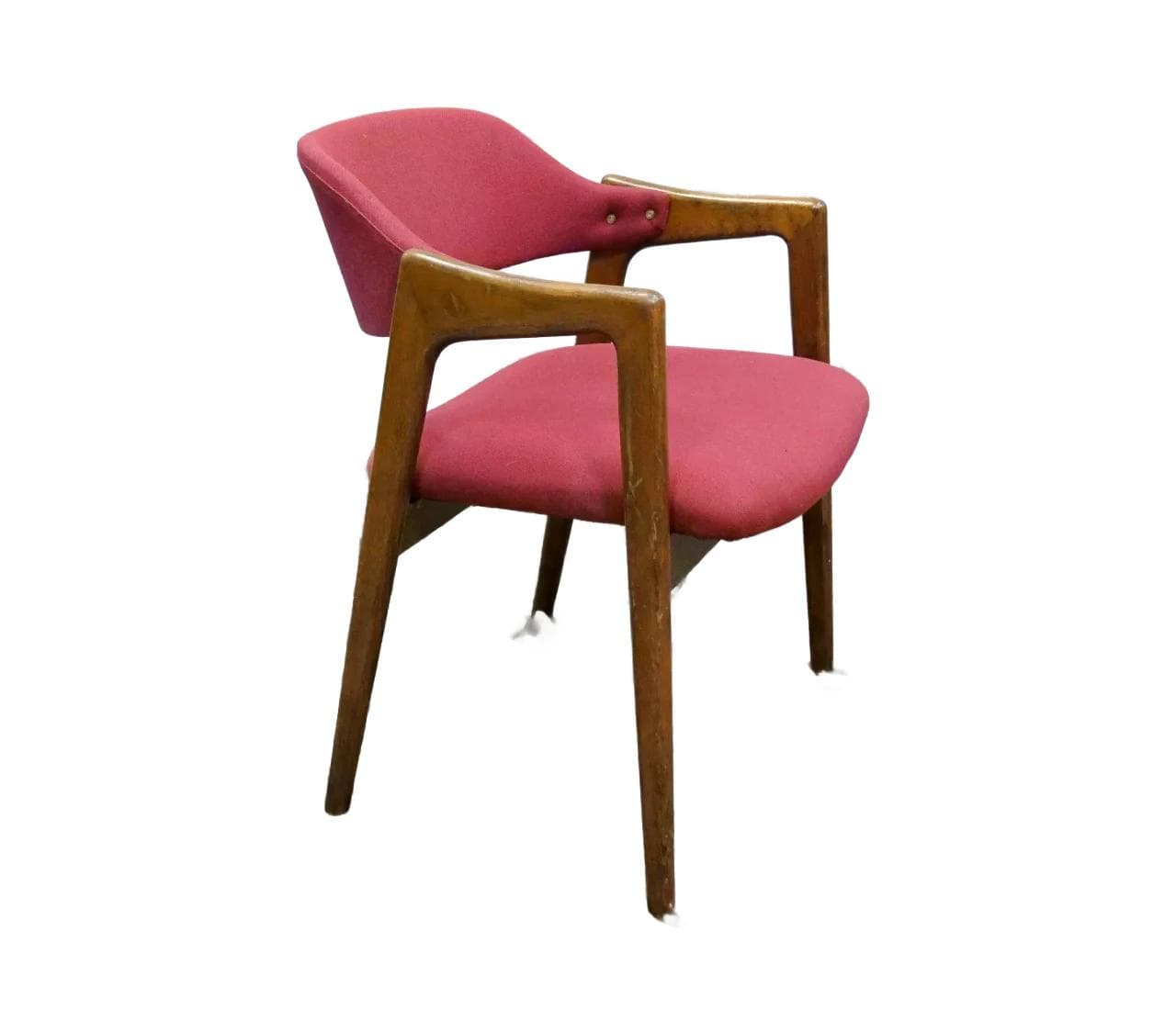 Desk chair, pink, brown wood, Poland, 1960s.