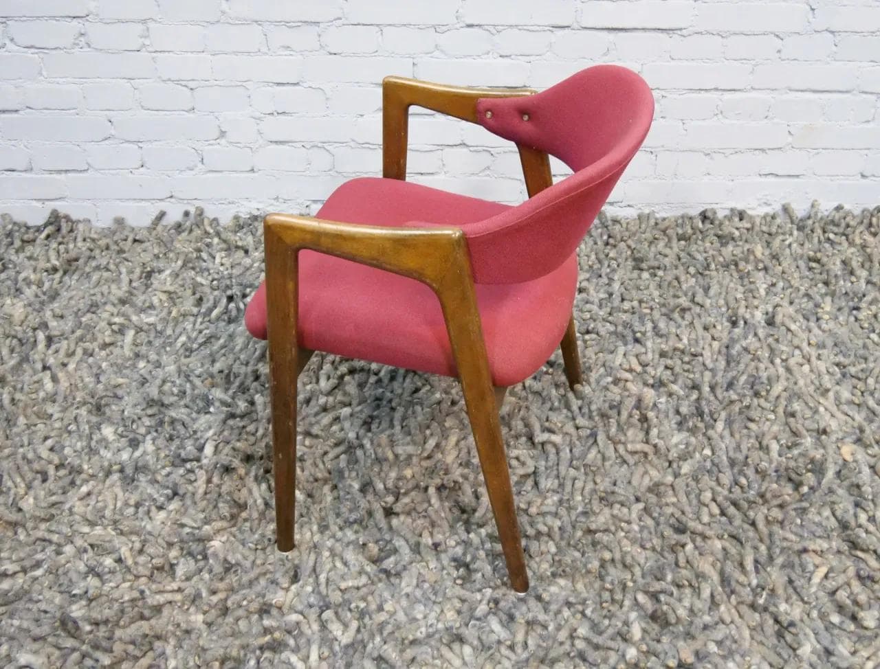 Desk chair, pink, brown wood, Poland, 1960s. - 18655