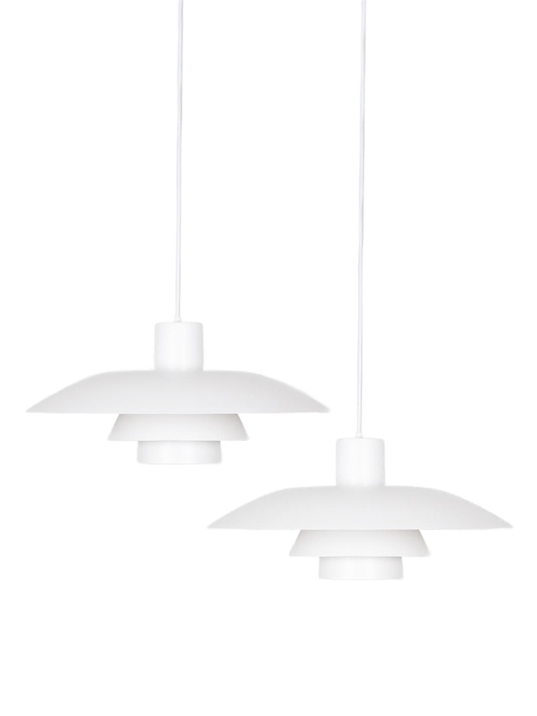 Para lamp wiszących PH 4/3, aluminium biały, proj. P. Henningsen, Louis Poulsen, Dania, lata 70.