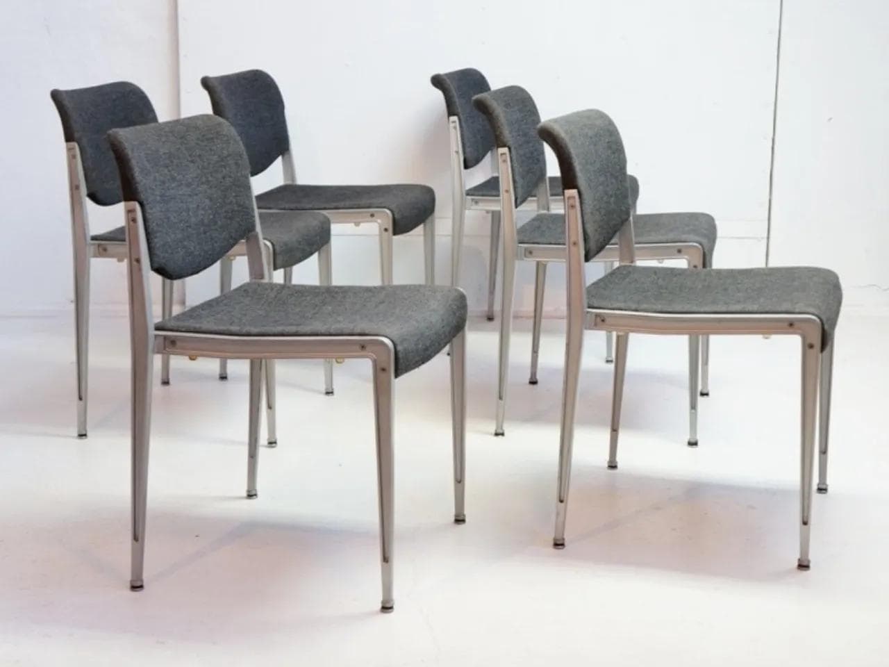 Set of six chairs, grey aluminum, by H. Ell, for Kusch & Co., Germany, 1970s. - 18616