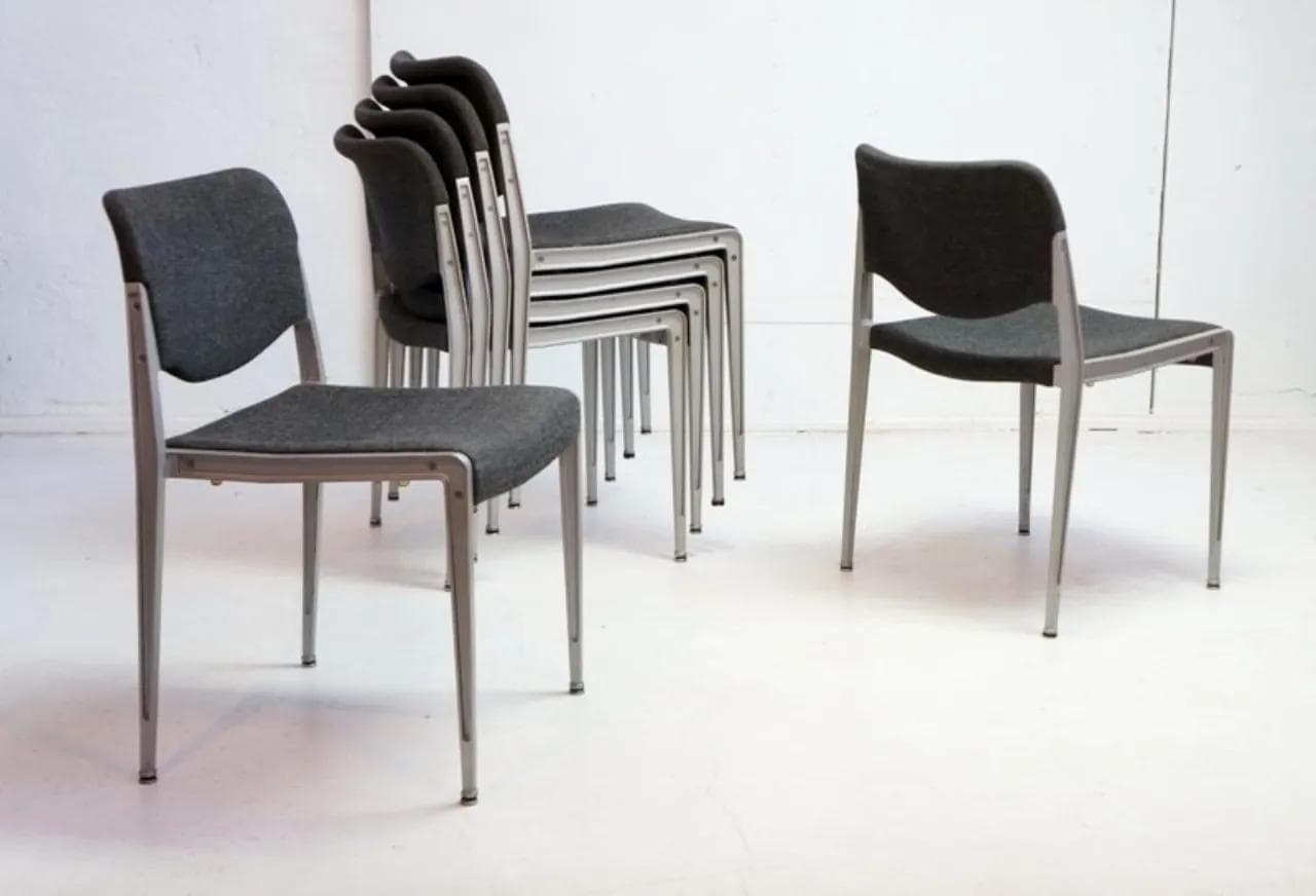 Set of six chairs, grey aluminum, by H. Ell, for Kusch & Co., Germany, 1970s. - 18613