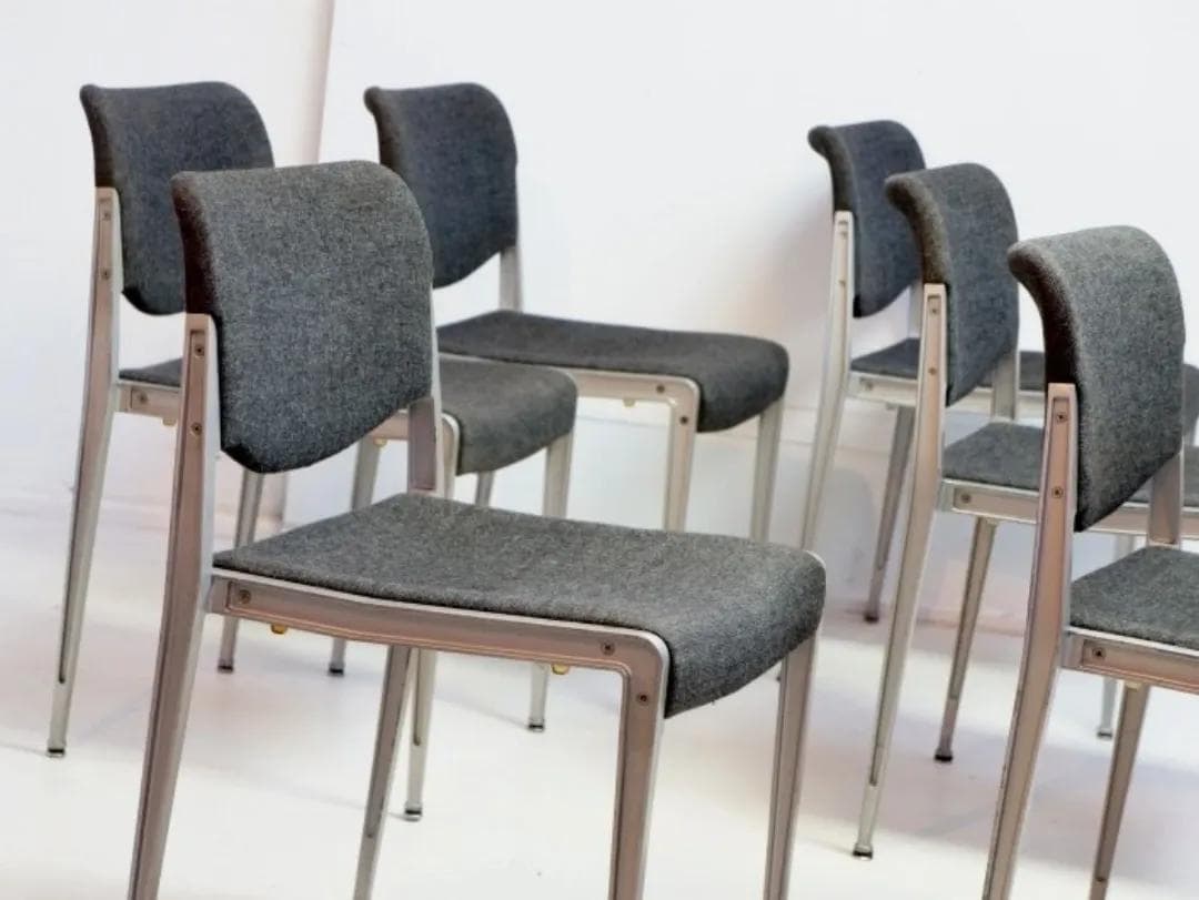 Set of six chairs, grey aluminum, by H. Ell, for Kusch & Co., Germany, 1970s. - 18615