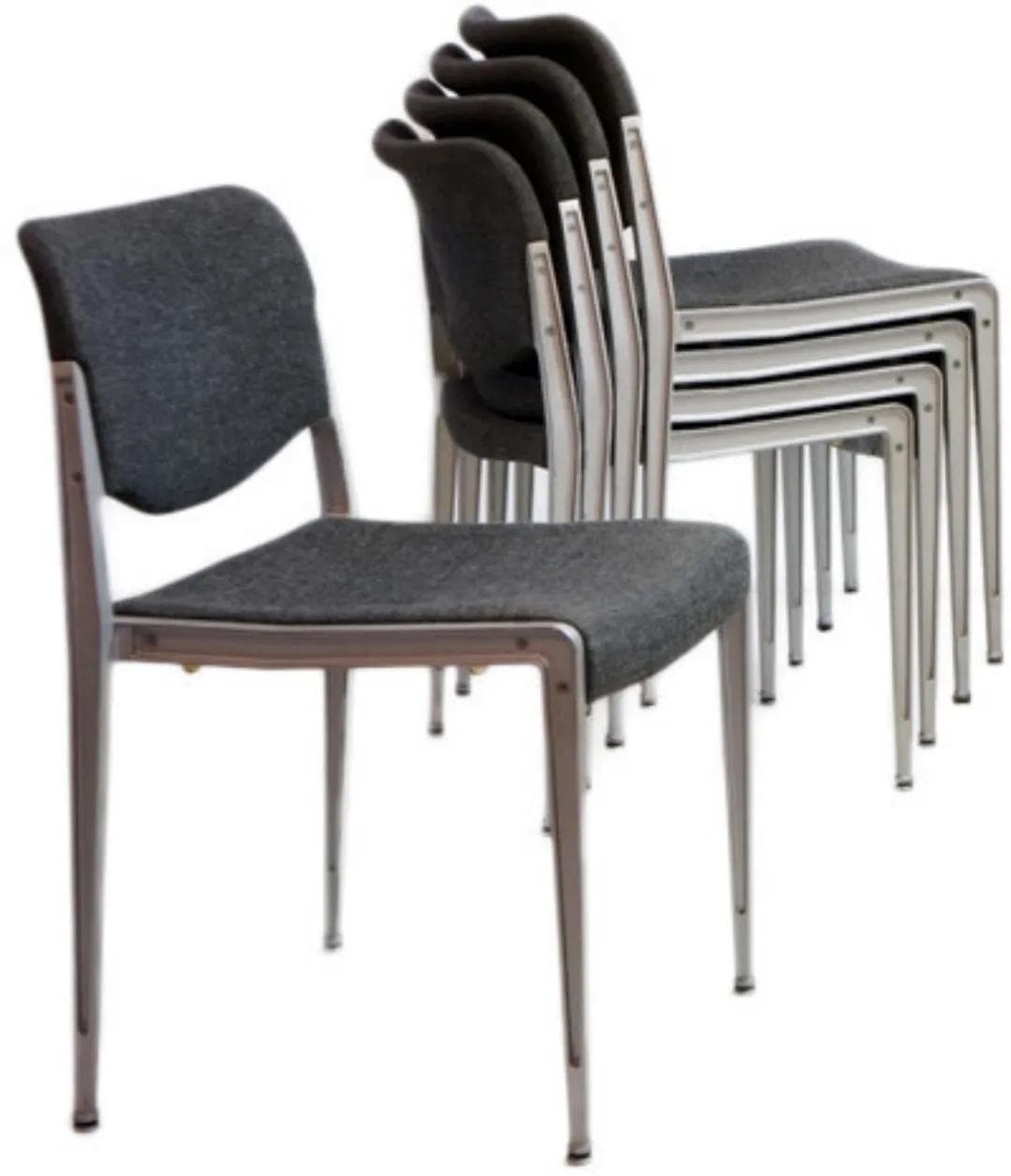 Set of six chairs, grey aluminum, by H. Ell, for Kusch & Co., Germany, 1970s. - 18612